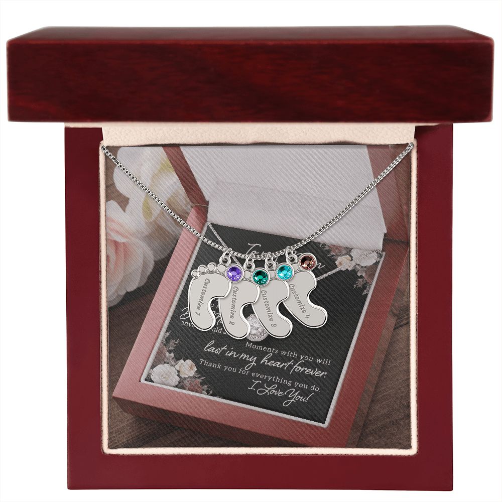 Engraved Baby feet with Birthstone